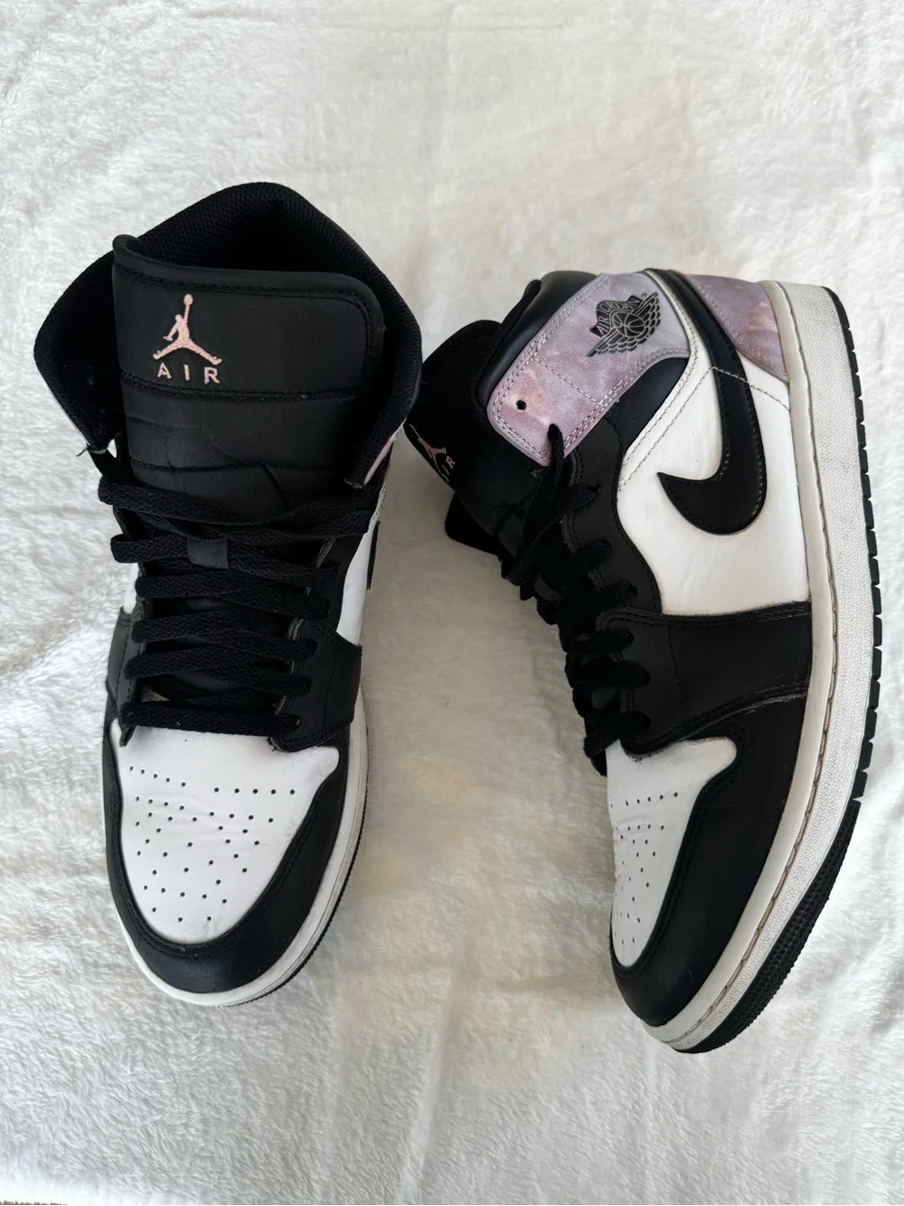 Jordan Men’s High-Top Sneakers in Black, White & Light Purple